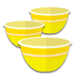 Les bols sont jaunes (Assiette, récipient, bol, verre )